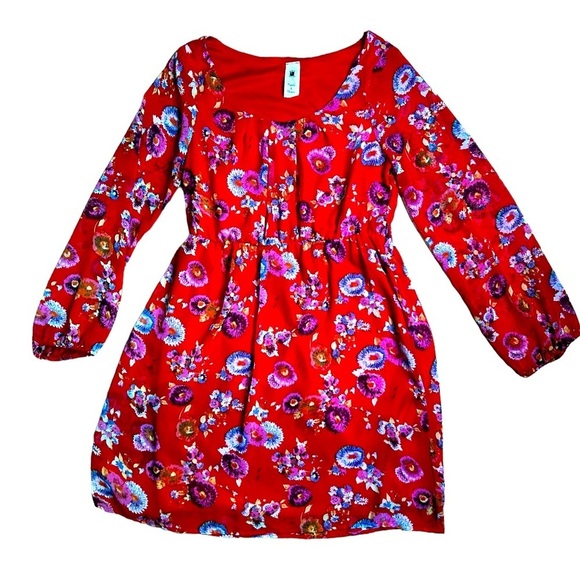 Anthropologie Needle & Thread Red Floral Dress Semi Sheer Size Small - Picture 1 of 9